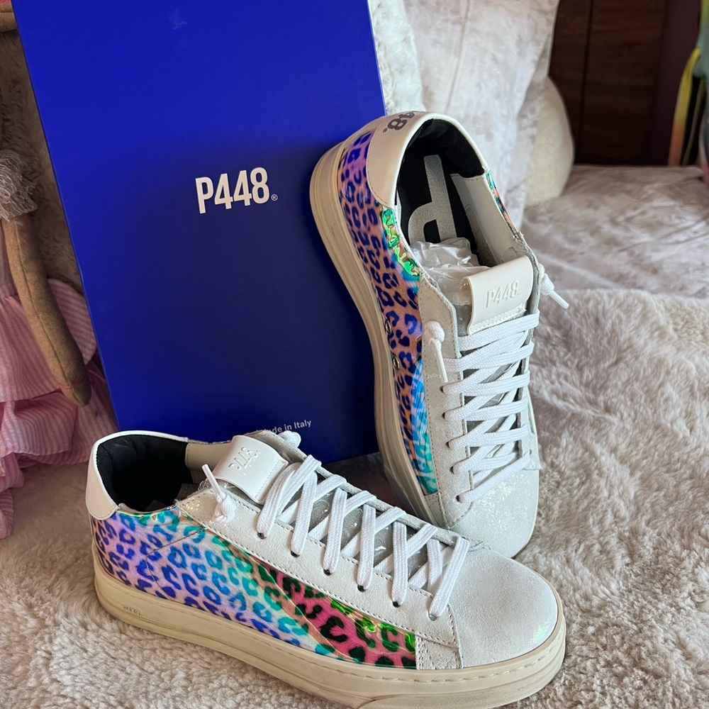 P448 Sneakers Women Size 7 Jack Leopard Hologram animal print cheetah shim…